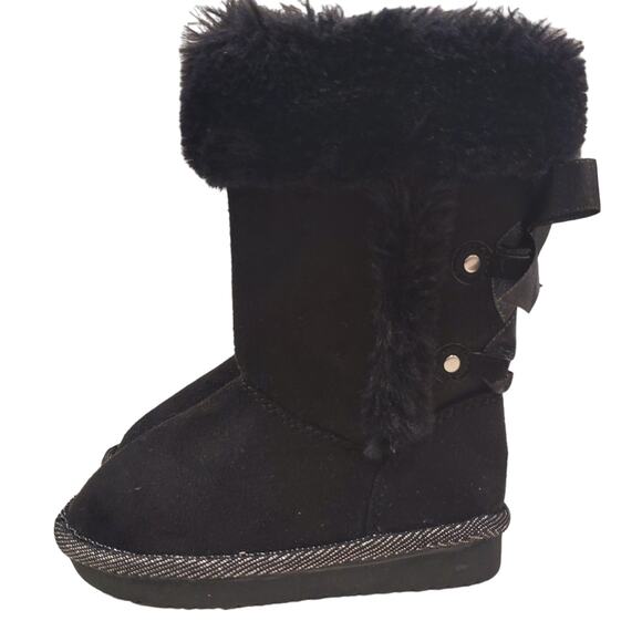 Jumping Beans Girls Black Slip on Boots with Bow Size 5 Toddler Winter Boots - Picture 3 of 14